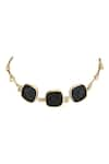 Shop_House Of Tuhina_Gold Plated Quartz Three Stone Embellished Choker _at_Aza_Fashions