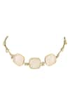 Shop_House Of Tuhina_Gold Plated Quartz Three Stone Embellished Choker Necklace _at_Aza_Fashions