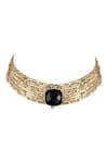 Shop_House Of Tuhina_Gold Plated Quartz Square Stone Embellished Choker _at_Aza_Fashions