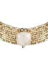 House Of Tuhina_Gold Plated Quartz Square Stone Emnbellished Choker _Online_at_Aza_Fashions