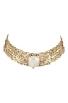 Shop_House Of Tuhina_Gold Plated Quartz Square Stone Emnbellished Choker _at_Aza_Fashions