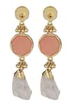 Shop_House Of Tuhina_Gold Plated Stone Enamel Double Drop Earrings _at_Aza_Fashions