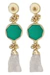 Shop_House Of Tuhina_Gold Plated Stone Double Drop Enamel Earrings _at_Aza_Fashions