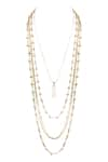 Shop_House Of Tuhina_Gold Plated Bead Tassels Multi Layer Stone Necklace _at_Aza_Fashions