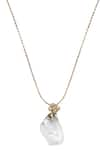 House Of Tuhina_Gold Plated Stone Drop Pendant Short Necklace _Online_at_Aza_Fashions