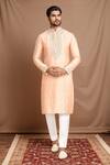 Buy_Kalighata_Peach Chanderi Embroidery Floral Kurta Set _at_Aza_Fashions