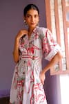 Shop_Jodi_White Cotton Poplin Handblock Print Floral Abstract Lapel Collar Inca Dress _Online_at_Aza_Fashions