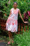 Buy_Jodi_White Cotton Poplin Handblock Print Floral Abstract V Neck Inca Short Dress _Online_at_Aza_Fashions