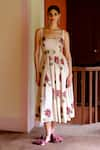 Buy_Jodi_Beige Handwoven Cotton Handblock Print Floral Scoop Malabar Pleated Dress _at_Aza_Fashions