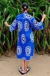 Shop_Jodi_Blue Cotton Poplin Handbock Print Floral Abstract Collar Manakin Shirt Dress _at_Aza_Fashions