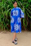 Jodi_Blue Cotton Poplin Handbock Print Floral Abstract Collar Manakin Shirt Dress _Online_at_Aza_Fashions