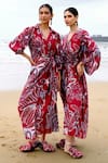 Buy_Jodi_Maroon Modal Printed Floral Abstract V Neck Myna Kaftan Dress _Online_at_Aza_Fashions