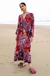 Jodi_Maroon Modal Printed Floral Abstract V Neck Myna Kaftan Dress _at_Aza_Fashions