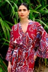 Buy_Jodi_Maroon Modal Printed Floral Abstract V Neck Myna Kaftan Dress 