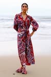 Shop_Jodi_Maroon Modal Printed Floral Abstract V Neck Myna Wrap Dress _at_Aza_Fashions