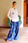 Buy_Jodi_Blue Handwoven Cotton Hand Embroidery Floral Waistcoat V Rosella With Shirt _at_Aza_Fashions