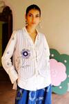 Buy_Jodi_Blue Handwoven Cotton Hand Embroidery Floral Waistcoat V Rosella With Shirt _Online_at_Aza_Fashions