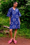 Buy_Jodi_Blue Handwoven Cotton Denim Printed Floral Collar Viola Shift Dress _at_Aza_Fashions