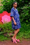 Shop_Jodi_Blue Handwoven Cotton Denim Printed Floral Collar Viola Shift Dress _Online_at_Aza_Fashions