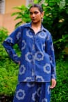 Jodi_Blue Handwoven Cotton Denim Printed Floral Collar Viola Shirt _Online_at_Aza_Fashions