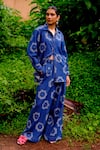 Buy_Jodi_Blue Handwoven Cotton Denim Printed Floral Collar Viola Shirt With Trouser _at_Aza_Fashions