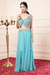 Buy_Kanj by Priyanka A Sakhuja_Blue Silk Georgette Embroidered Dabka Waistcoat Open Aiza Lehenga Set With _at_Aza_Fashions