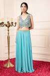 Kanj by Priyanka A Sakhuja_Blue Silk Georgette Embroidered Dabka Waistcoat Open Aiza Lehenga Set With _at_Aza_Fashions