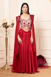 Buy_Kanj by Priyanka A Sakhuja_Red Bamber Silk Satin Embroidered Anabiaca Solid Lehenga Set With Thread Blouse _at_Aza_Fashions