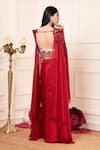 Kanj by Priyanka A Sakhuja_Red Bamber Silk Satin Embroidered Anabiaca Solid Lehenga Set With Thread Blouse _Online_at_Aza_Fashions