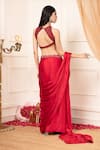 Kanj by Priyanka A Sakhuja_Red Bamber Silk Satin Embroidered Anshar Pre-draped Saree With Scallop Blouse _Online_at_Aza_Fashions