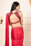 Kanj by Priyanka A Sakhuja_Red Bamber Silk Satin Embroidered Anshar Pre-draped Saree With Scallop Blouse _at_Aza_Fashions