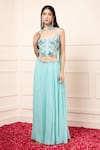 Buy_Kanj by Priyanka A Sakhuja_Green Silk Georgette Asma Waist Lehenga Set With 3d Butterfly Blouse _at_Aza_Fashions