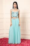 Shop_Kanj by Priyanka A Sakhuja_Green Silk Georgette Asma Waist Lehenga Set With 3d Butterfly Blouse _Online_at_Aza_Fashions