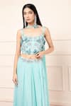 Kanj by Priyanka A Sakhuja_Green Silk Georgette Asma Waist Lehenga Set With 3d Butterfly Blouse _at_Aza_Fashions