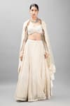 Buy_Kanj by Priyanka A Sakhuja_Off White Tulle Embroidered Sequin Sweetheart Berkha Tonal Bridal Lehenga Set _at_Aza_Fashions