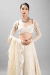 Shop_Kanj by Priyanka A Sakhuja_Off White Tulle Embroidered Sequin Sweetheart Berkha Tonal Bridal Lehenga Set _Online_at_Aza_Fashions