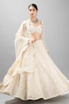 Kanj by Priyanka A Sakhuja_Off White Tulle Embroidered Sequin Sweetheart Berkha Tonal Bridal Lehenga Set _at_Aza_Fashions