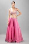 Buy_Kanj by Priyanka A Sakhuja_Pink Silk Satin Organza Embroidered Cristina Mandala Blouse With Sharara _at_Aza_Fashions