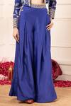 Buy_Kanj by Priyanka A Sakhuja_Blue Silk Habutai Embroidered Nakshi Eshaal Floral Cropped Palazzo Set 