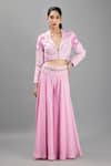 Shop_Kanj by Priyanka A Sakhuja_Pink Embroidered Cut Dana Lapel Collar Fleur Cropped Jacket With Sharara _at_Aza_Fashions