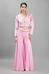 Buy_Kanj by Priyanka A Sakhuja_Pink Embroidered Cut Dana Lapel Collar Fleur Cropped Jacket With Sharara 