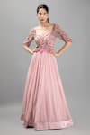 Buy_Kanj by Priyanka A Sakhuja_Pink Silk Georgette Embroidered Cut Dana Hya 3d Floral Sequined Anarkali _at_Aza_Fashions