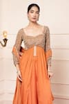 Buy_Kanj by Priyanka A Sakhuja_Orange Flat Chiffon Silk Embroidered Larden Jaali Slit Anarkali Sharara Set _Online_at_Aza_Fashions