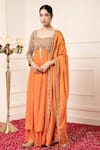 Shop_Kanj by Priyanka A Sakhuja_Orange Flat Chiffon Silk Embroidered Larden Jaali Slit Anarkali Sharara Set _Online_at_Aza_Fashions