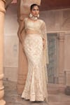 Buy_Laxmishriali_Gold Saree And Blouse Satin & Net Embroidered Cutdana & Sequin Pre-draped Set _Online_at_Aza_Fashions