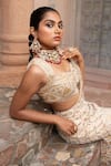 Shop_Laxmishriali_Gold Saree And Blouse Satin & Net Embroidered Cutdana & Sequin Pre-draped Set _Online_at_Aza_Fashions