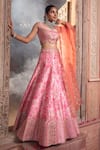 Shop_Laxmishriali_Pink Lehenga And Blouse Dupion Embroidered Bead Sweetheart & Pearl Set _Online_at_Aza_Fashions