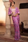 Buy_Laxmishriali_Pink Skirt And Cape Satin Georgette Printed Abstract Embroidered Draped Set _at_Aza_Fashions