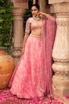 Buy_Laxmishriali_Peach Lehenga And Dupatta Organza Embroidered Bead V Neck & Sequin Set _at_Aza_Fashions