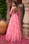 Shop_Laxmishriali_Peach Anarkali Georgette Printed Abstract Glass Neck Embroidered With Dupatta _at_Aza_Fashions